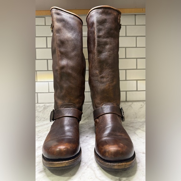 Frye Veronica Slouch #77609 Vera Engineer Classic Dark Brown Leather Boots - Picture 1 of 15